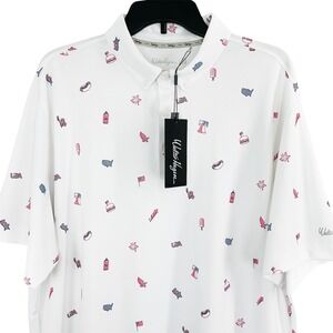 NEW Walter Hagen Men's XL Golf Polo USA Patriotic Fireworks Print Shirt NWT